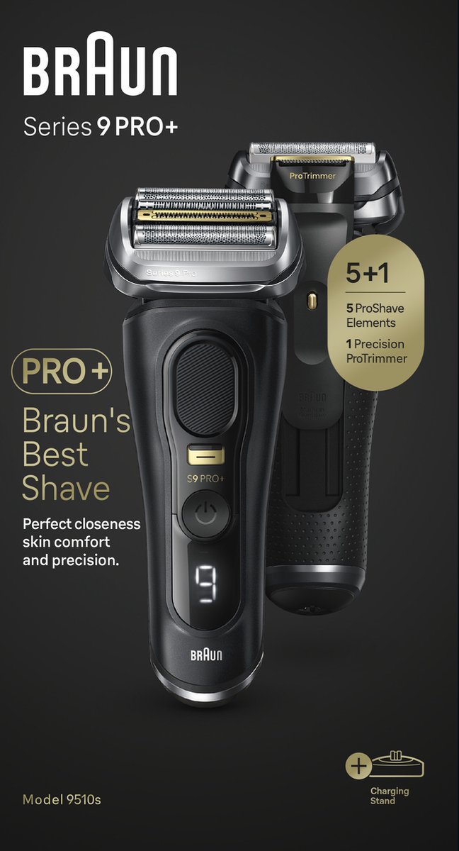 Braun Series 9 PRO+ 9510s - Rasoir Électrique - Base De Recharge - Étanche  - Noir