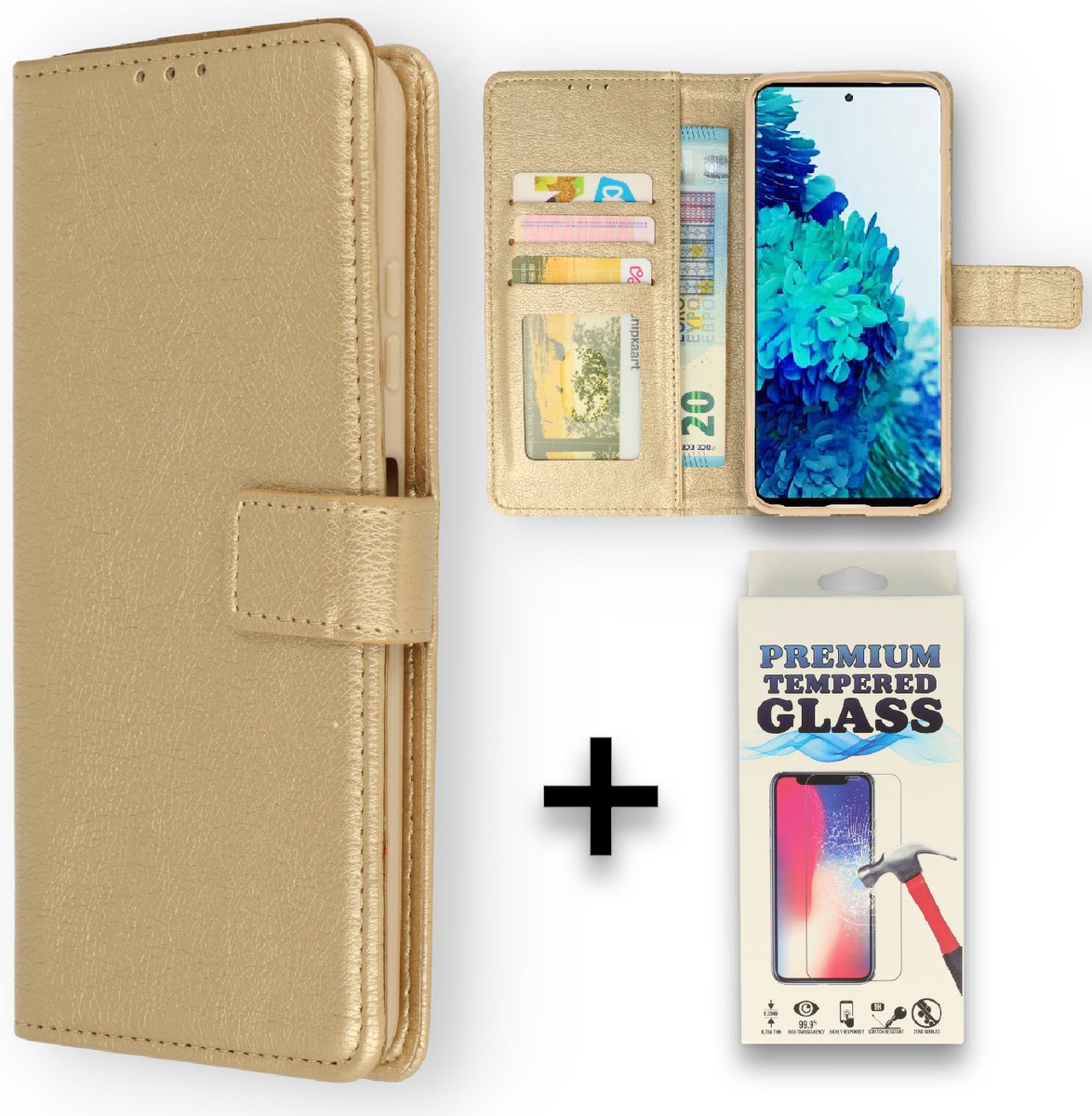 HB Hoesje Geschikt voor Motorola Moto G Stylus Goud - Portemonnee Book Case - Kaarthouder & Glazen Screenprotector