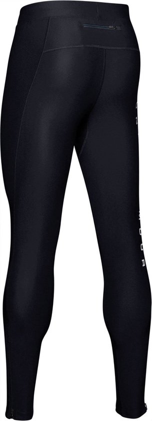 Zwarte Under Armour tight, gezien vanaf de achterkant, met een ritsvak op de tailleband.