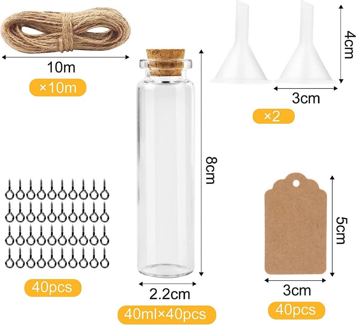 flacons mini fiole en verre avec bouchon en liège 44 par 22mm