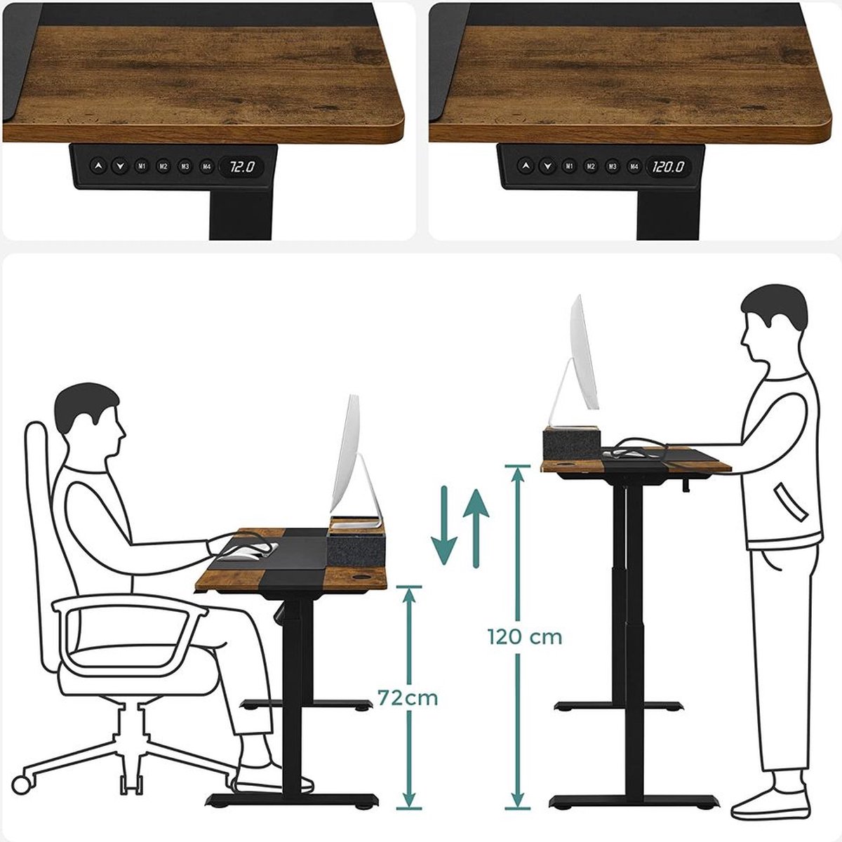 MRC COMFORT bureau électrique assis-debout - 140x80 - chêne brun