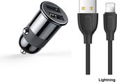 Chargeur de voiture Joyroom 3.1A avec fonction de charge rapide - 2 ports USB-A avec câble Lightning - Zwart