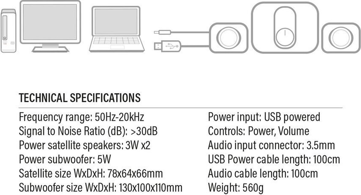 Eminent 2.1 Stereo Speakerset Voor PC En Laptop, USB