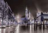 Fotobehang - Vlies Behang - Krakau in de Nacht - Stad in Polen - 312 x 219 cm