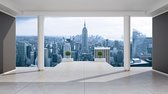 Fotobehang - Vlies Behang - 3D Uitzicht op New York vanaf de Wolkenkrabber - 208 x 146 cm