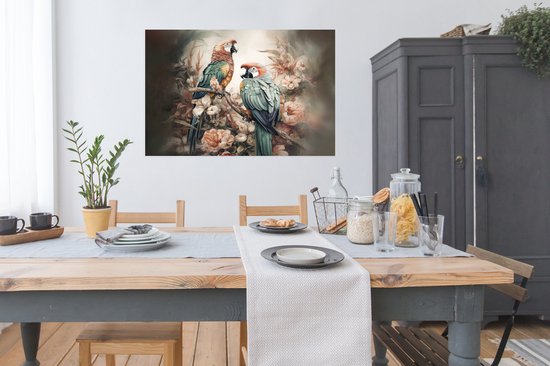 Poster Perroquets - Vogels - Nature - Fleurs - 120x90 cm