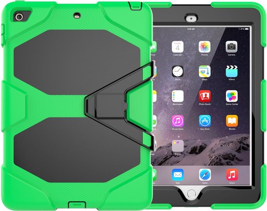 Tablet Beschermhoes geschikt voor Apple iPad 9.7 inch (5e Gen 2017 / 6e Gen 2018) | iPad Pro 1 | iPad Air 2 | Volledig bescherming | Kindvriendelijk Cover met Ingebouwde Screenprotector | Hoes voor Kinderen met Standaard - Groen