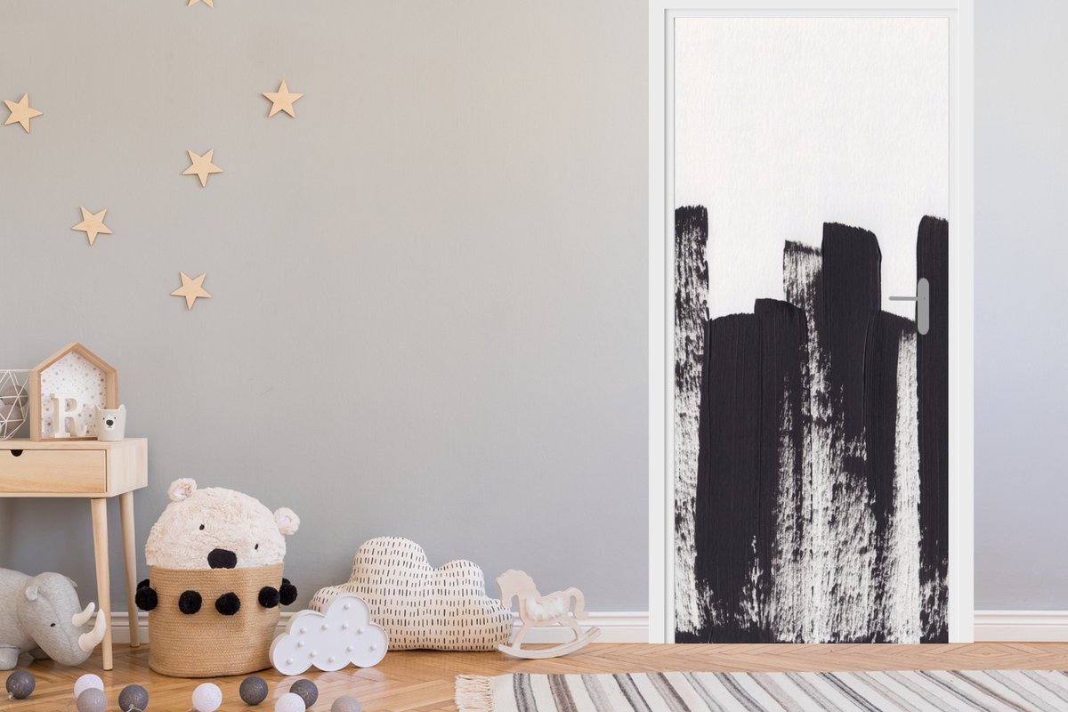 Deurposter 85x205 cm - Deursticker Verf - Abstract - Zwart - Wit - Meubelfolie zelfklevend