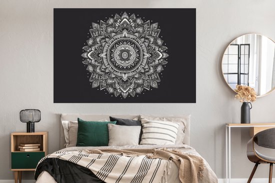Poster Mandala - Zwart wit - Bloemen - Bohemian - Natuur - 180x120 cm XXL