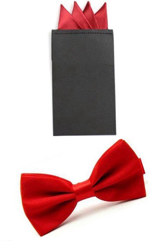 Pochette - voorgevouwen - inclusief - vlinderdas - Rood - pochet – strik - heren - unisex