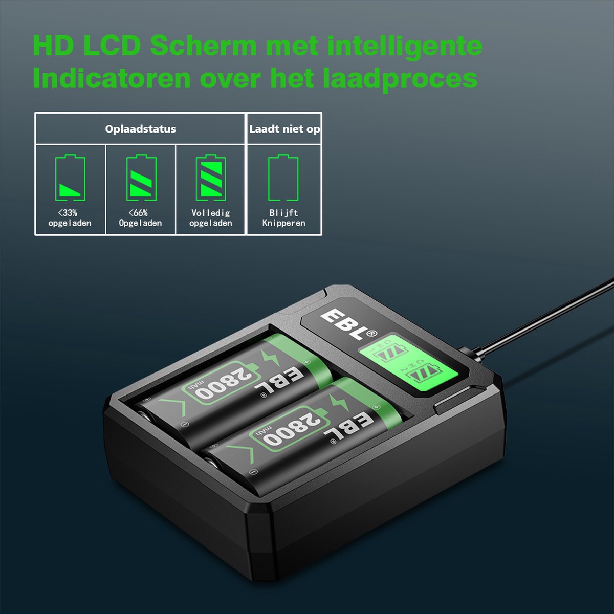EBL Oplaadstation met 3x 2800 mAH Accu's voor de XBOX Series X/S & XBOX ONE X/S - Black LCD Docking Station - Laadstation voor Xbox controllers – foto 6