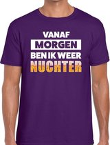 Vanaf morgen ben ik weer nuchter tekst t-shirt paars heren L