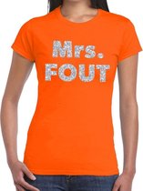 Mrs. Fout zilver glitter tekst t-shirt oranje dames L