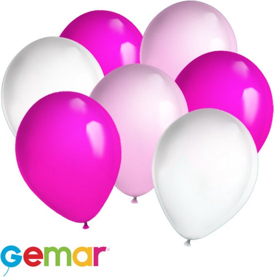 30 ballonnen Roze, Fuchsia en Wit (Ook geschikt voor Helium)