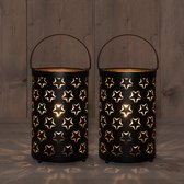 Anna Collection Led sfeer lantaarn - 2x st- zwart met sterren - B12 x H19 cm