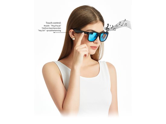 RayBeats Bluetooth Zonnebril - Smart Glasses - Zonnebril Bluetooth - Ingebouwde Speakers voor muziek - handsfree bellen - Gepolariseerd Glas - Lichtgewicht 31 gram - 6 uur speeltijd - Heren en Dames - Blauwe spiegelglazen - Mat Zwart montuur van RayBeats — afbeelding 5
