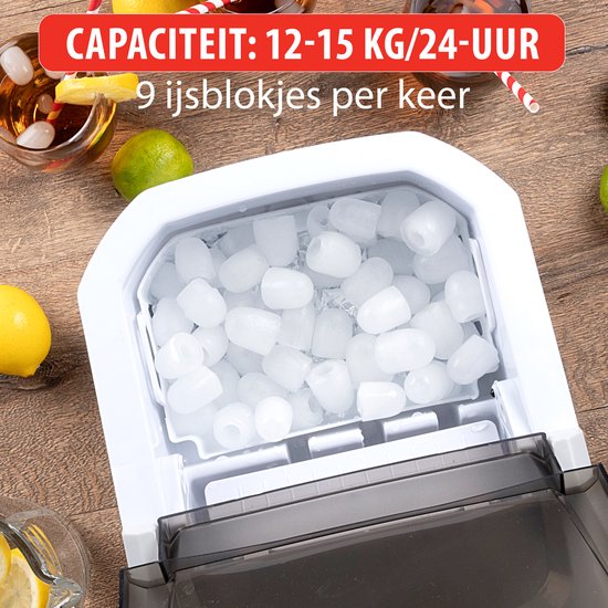 alpina Ijsblokjesmachine - Ijsblokmaker - 2 Formaten Ijsblokken - Productie in 10-12 Minuten - Transparante Deksel - Wit — afbeelding 5