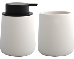 MSV Zeeppompje en drink/tandenborstel beker - badkamer set Malmo - keramiek - wit