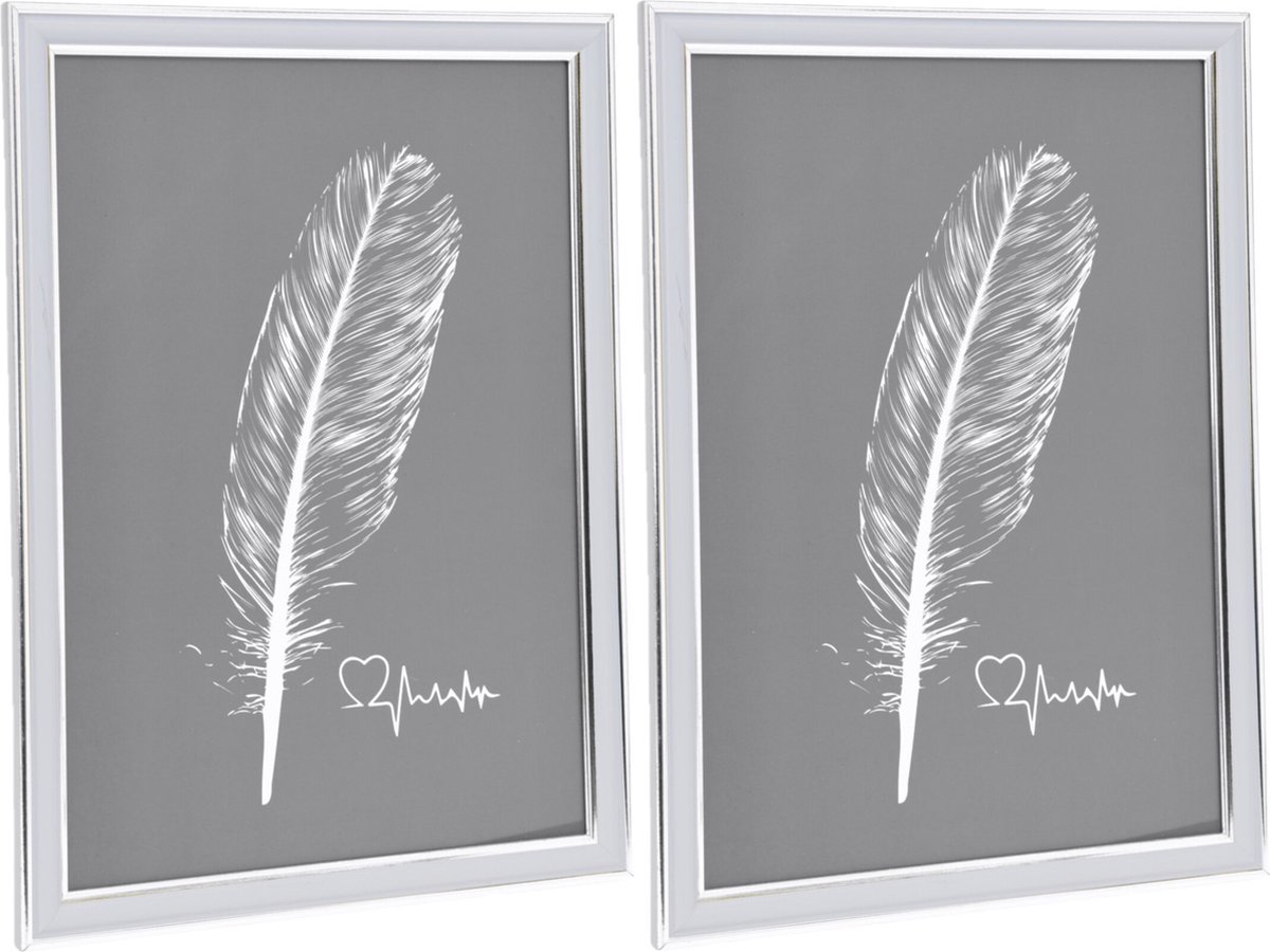 2x stuks kunststof fotolijst zilver geschikt voor een foto van 21 x 30 cm A4 formaat