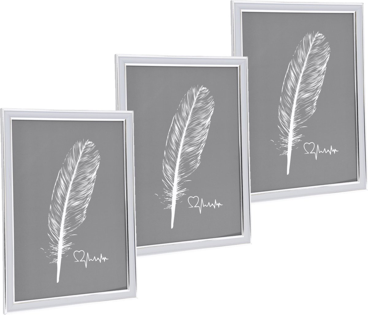 3x stuks kunststof fotolijst zilver geschikt voor een foto van 21 x 30 cm A4 formaat