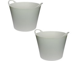 Flexibele emmer/wasmand/kuip - 2x - wit - 42 liter - Opbergmanden - Wasmanden - Flexibele emmers - 45 x 33 cm