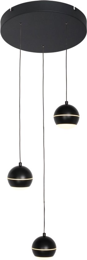 Suspension moderne Bilia | 3 lumières | Noir | métal / plastique | diamètre de l'assiette 35 cm | sphère Ø 12 cm | lampe salle à manger / chambre / salon | design moderne / attrayant