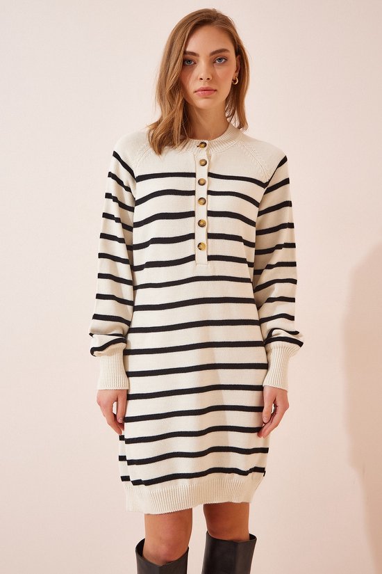 Women's Bone Black Striped Sweater Dress RW00001