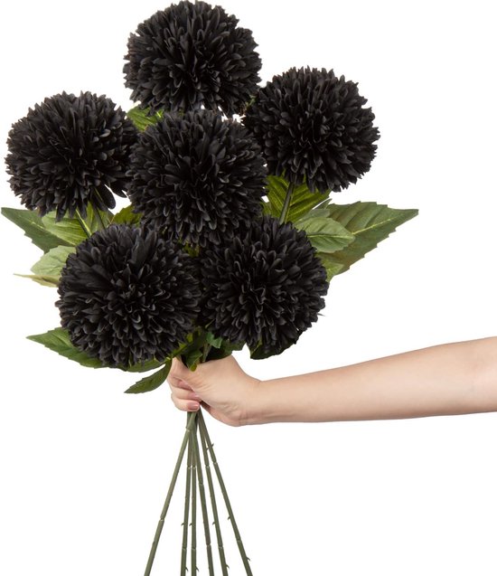 10 cm grote kunstbloemen, hortensia, met 63 cm lange steel, 6 stuks zwarte kunsthortensia, kunststof bloemen, hortensia voor bruiloftsdecoratie, woondecoratie, kantoor, tuinfeestdecoratie, bloemstuk