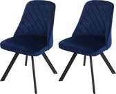 Set van 2 eetkamerstoelen MCW-K25, keukenstoel, fauteuil, gestoffeerde stoel, metaalfluweel ~ blauw