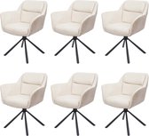 Set de 6 chaises de salle à manger MCW-K33, chaise de cuisine, siège auto pivotant, tissu/textile ~ cuir artificiel, crème