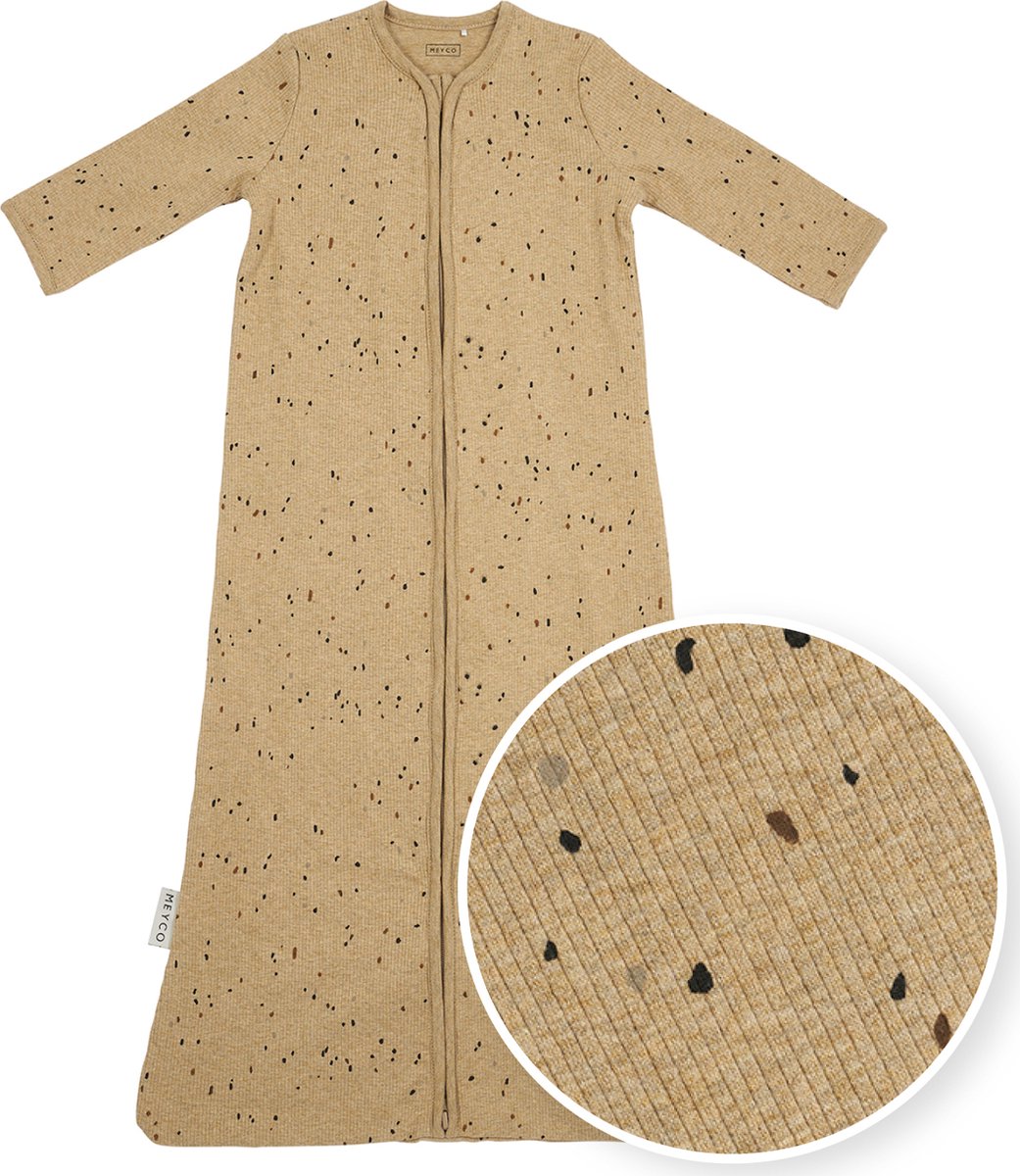 Meyco Baby Rib Mini Spot baby slaapzak met mouwen - toffee melange - 70cm - 1.0 TOG