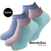 WeirdoSox Bamboe naadloze sneaker sokken Mintgroen / zacht Roze / zacht Paars- Anti zweet - Anti bacterieel - Dames en heren - 6 Paar - Maat 35/38
