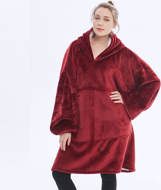 Wine Red Coodie - Hoodie blanket - Hoodie deken met mouwen en print