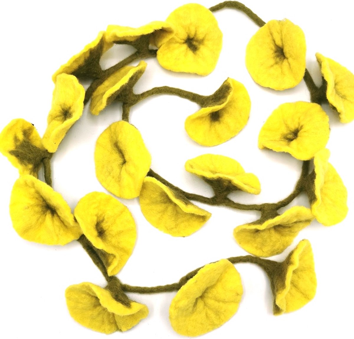 Vilten Bloemen Slinger Geel - handgemaakt - ca. 180cm lang - 100% wol