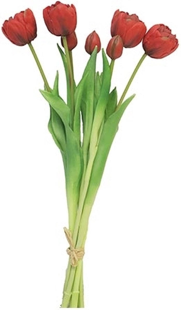 Tulpen boeket - 7 stuks - kunststof bloem - Rood - 44cm