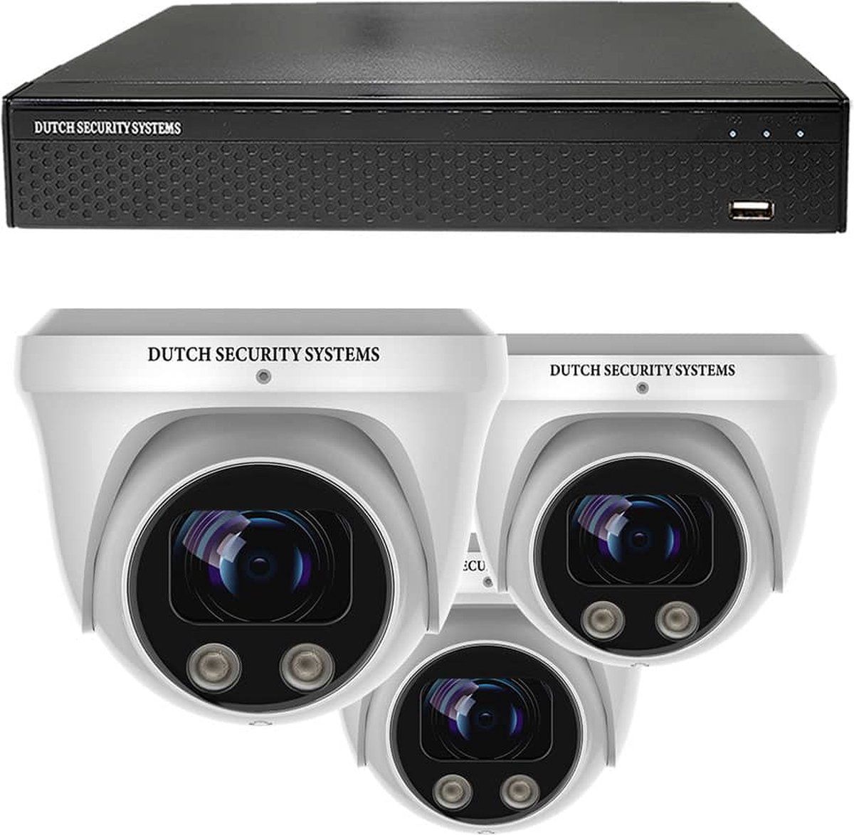 Draadloze Beveiligingscamera Set - 3x PRO Dome Camera - UltraHD 4K - Sony 8MP - Wit - Buiten & Binnen - Met Nachtzicht - Incl. Recorder & App