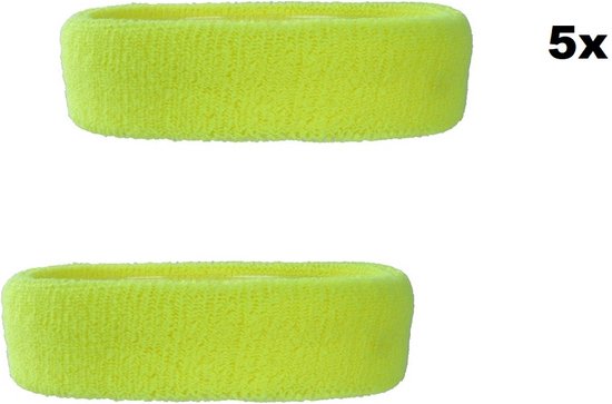 5x Bandeaux fluo / jaune fluo - bandeau anti-transpiration carnaval fitness theme party parade