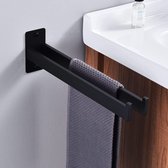 Handdoekstang dubbele arm vierkant roestvrij staal badhanddoekstang wandhanddoekstang om te boren voor badkamer en keuken, zwart mat 39 cm