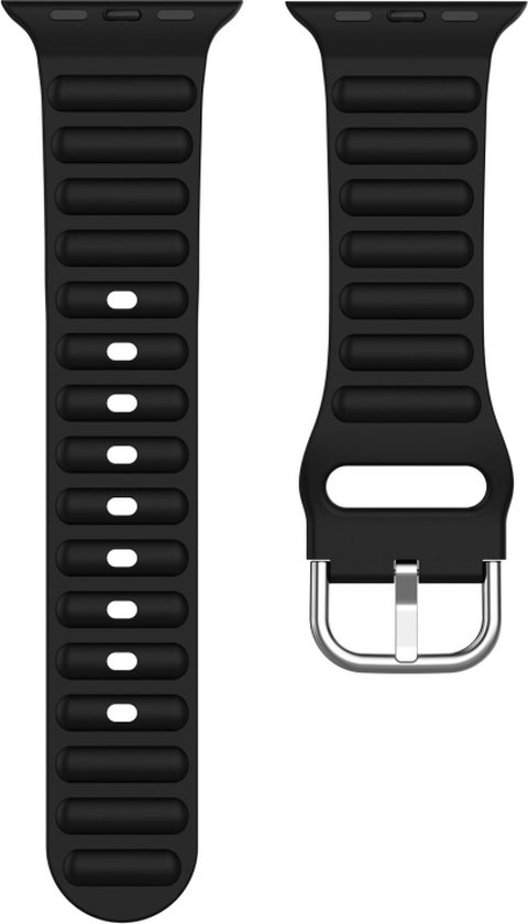 Siliconen bandje - geschikt voor Apple Watch Series 1/2/3/4/5/6/7/8/Ultra/Ultra 2/SE met case size 42 mm / 44 mm / 45 mm / 49 mm - zwart