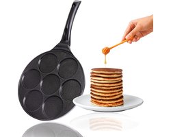 Pannenkoek Koekenpan - Diameter 26 cm met Greblon Keramiek Coating | Inductie Keramiek Gas Elektrisch | 7 x vormmaker eierpan voor pannenkoeken gebakken ei liwanzers poffertjes blini's