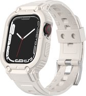Siliconen bandje - geschikt voor Apple Watch series 1/2/3/4/5/6/7/8/9/SE/SE 2/Ultra/Ultra 2 met case size 42 mm / 44 mm / 45 mm / 49 mm - gebroken wit