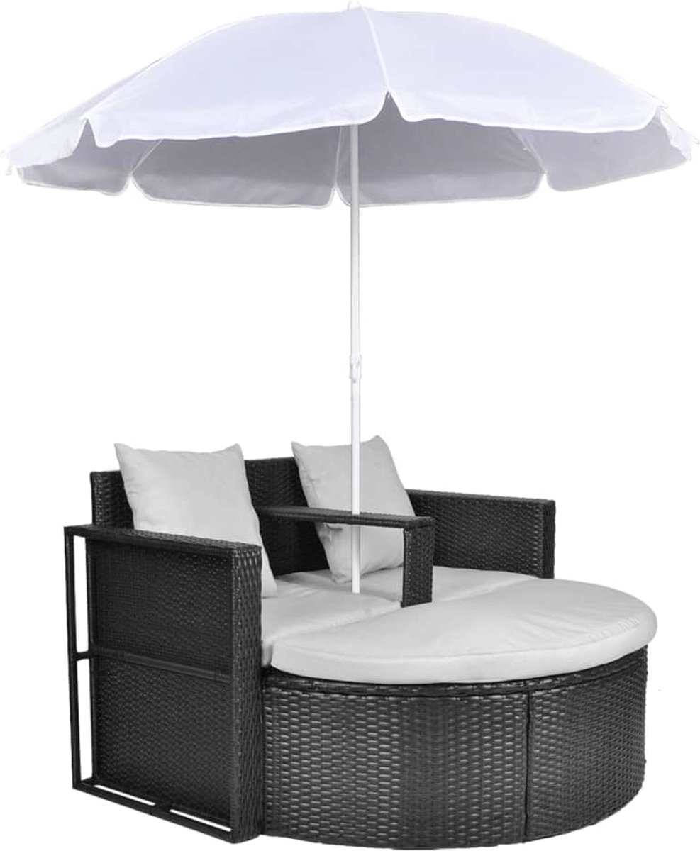 vidaXL Tuinbed met parasol poly rattan zwart