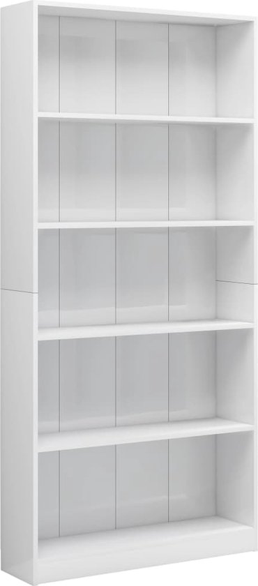 vidaXL - Boekenkast - 5 - schappen - 80x24x175 - cm - bewerkt - hout - hoogglans - wit