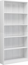 vidaXL-Boekenkast-5-schappen-80x24x175-cm-bewerkt-hout-hoogglans-wit