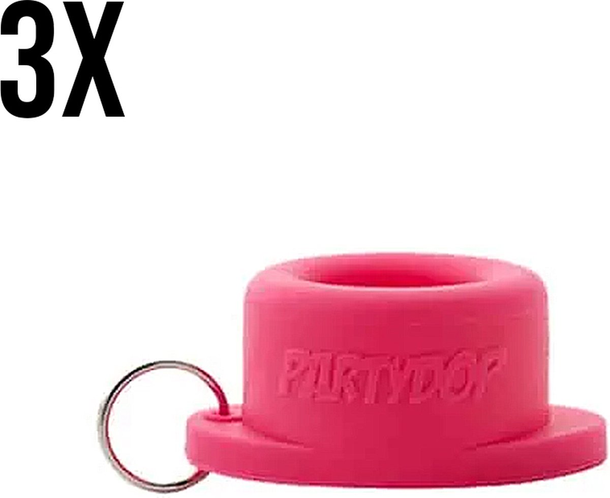 PartyDop - Universele flessendop - Festival dop - Met sleutelhanger - Fluffy pink - roze - 3 stuks
