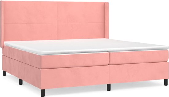 vidaXL - Boxspring - met - matras - fluweel - roze - 200x200 - cm