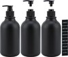 Lotion Dispenser, 3 stuks, 500 ml zeepdispenser voor shampoo, vloeibare zeep, douchegel, afwasmiddeldispenser om te vullen met etiketten, navulbaar, bevroren plastic fles voor keuken badkamer plat mondstuk