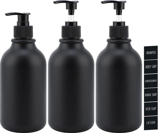 Foto: Lotion dispenser 3 stuks 500 ml zeepdispenser voor shampoo vloeibare zeep douchegel afwasmiddeldispenser om te vullen met etiketten navulbaar bevroren plastic fles voor keuken badkamer plat mondstuk