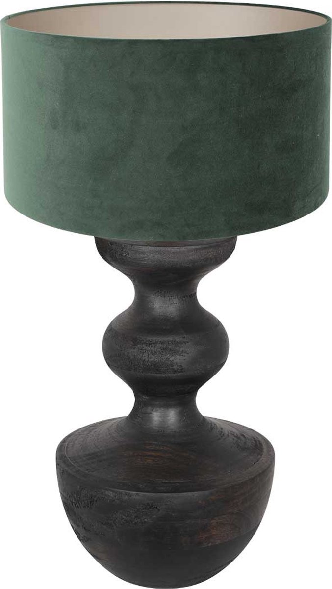 Landelijke tafellamp Lyons met kap | 1 lichts | groen / bruin / zwart | hout / stof | Ø 40 cm | 67 cm hoog | dimbaar | modern / sfeervol design