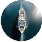 Dibond Muurcirkel - Bovenaanzicht van Cruiseschip op het Water - 80x80 cm Foto op Aluminium Muurcirkel (met ophangsysteem)